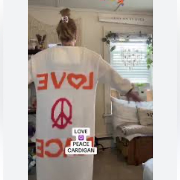 New Love and Peace Cardigan Duster Boho Hippie White Orange - Picture 4 of 5